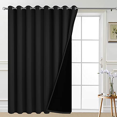 Image of Yakamok 100% Blackout Sliding Door Curtains, Thermal Insulated Grommet Full Light Shading Sliding Door Drape Room Divider Curtain for Living Room /Space Room Divider, Black, W100 x L84, 1 Panel