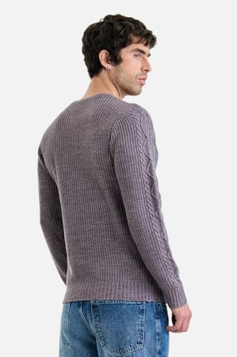 Image of SNITCH Men Sweater | Textured Cable Knit Design with Crew Neck & Full Sleeves | 100% Acrylic Fabric Knitwear for Casual Wear & Winter Wear| Regular Fit