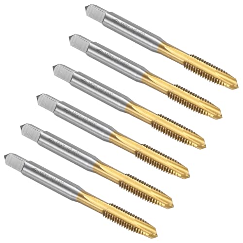 uxcell Spiral Point Plug Threading Tap M6 x 1 Thread, Ground Threads H2, High Speed Steel 6542, Titanium Coated, Metric Screw Taps Tapping Bit for Thread Repair, 6pcs