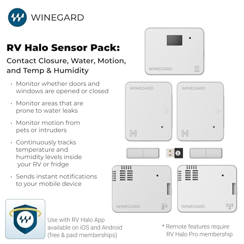 Image of Winegard HS‑K001 RV Halo Sensor Pack - Contact, Temp, Humidity, Water, PIR Motion Sensors - Bluetooth Dongle - Multi‑Sensor Kit for RV Halo Smart System