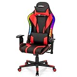 POWERSTONE RGB Gaming Chair Racing Ergonomic Gaming Chair for Adults Computer Chair High Back Office Desk Chair Gamer Chair with Massage Lumbar Support and Adjustable Armrest, Red