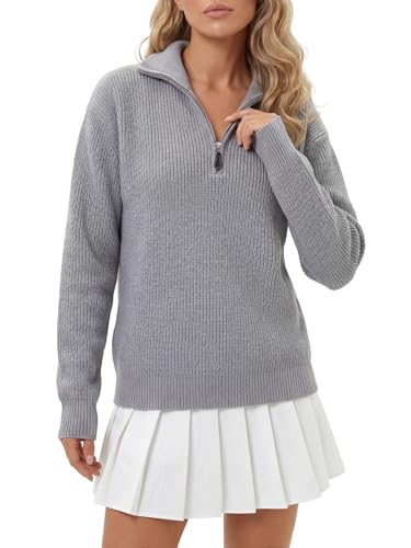 Image of LYANER Women's Quarter Zip Pullover Sweater Casual V Neck Collared Knit Fall Winter Outfit Clothes