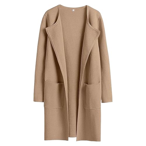 Maiyifu-GJ Women's Fall Winter Wool Blend Pea Coats Mid-Long Trench Coat Overcoat Lightweight Open Front Cardigan Jackets