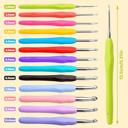 Image of Mayboos 13 Pcs Crochet Hooks Set, 2mm(b)-10mm(n) Crochet Hooks Set | 38 Pack Ergonomic Crochet Hooks Set, Crochet Starter Kit, Crochet Needle for Arthritic Hands with Storage Case for Beginners
