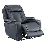 Watson & Whitely Super Zero Gravity Recliner Chair, Oversized Genuine Leather Electric Recliner W Power Adjustable Headrest & Lumbar Support Hidden Storage for Living Room, Navy Blue