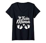 Photo Gallery donna twin mama floral design cute mom mothers day maglietta con collo a v Photo Gallery donna twin mama floral design cute mom mothers day maglietta con collo a v