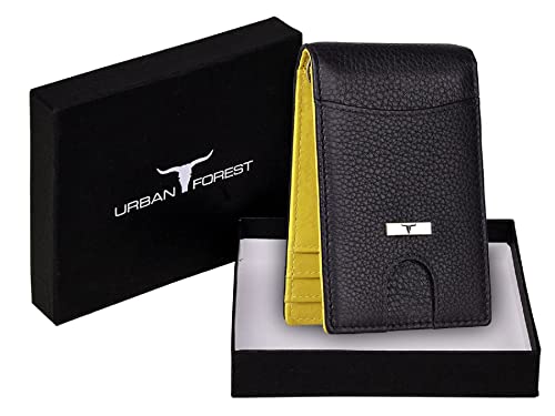 Eddy Money Clip Leather Wallet for Men, Black/Yellow, Minimalist2