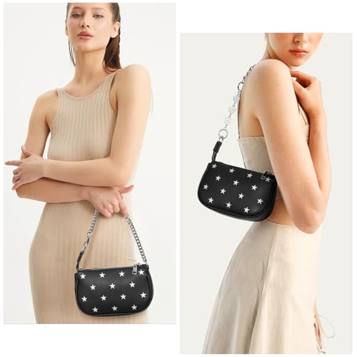Mini Star Print Shoulder Bag Small Purse For Women Vegan Leather Handbag Soft Trendy Clutch Designer Underarm Bag2