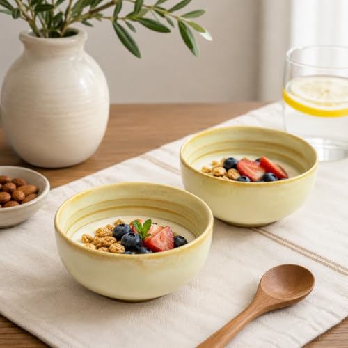Image of Beyond Homes Ceramic Bowl Set of 4, 240ml | Microwave & Dishwasher Safe Ceramic Serving Bowls for Snack & Vegetables | Dal Curry Katori for Kitchen | Matte-Finish (4, Pistachio)