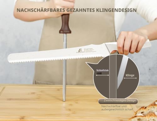 Nachschärfbares Brotmesser für selbstgebackenes Brot, 29,5 cm langes Multifunktionsmesser mit Wellenschliff… – Ansicht 2