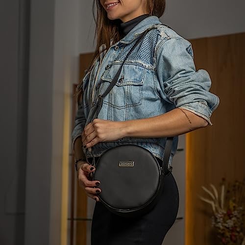 Bolsa Redonda Feminina Lisa Couro Eco Mini Bag Transversal Cor:Preto