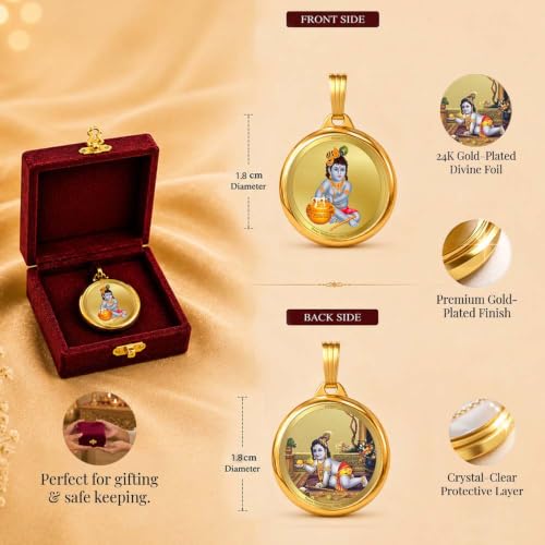 Image of DIVINITI 24K Gold Plated Double-Sided Religious Pendant with Premium Gift Box, Spiritual Locket for Men & Women, Devotional Jewellery for Gifting & Everyday Wear