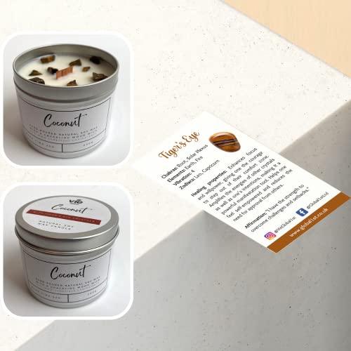 Aluminium Crystal Candle Tin, Coconut with Tiger's Eye Crystals - Image 5