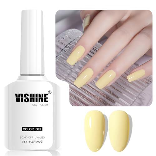 Vishine Gel Nagellack Hellgelb, 1 Stück 16ml, Soak-Off UV LED für Nail Art DIY und Maniküre zu Hause, Farbton L328 Weiches Gelb