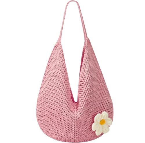 Image of Premillow Crochet Beach Bags for Women, Summer Beach Tote Bag, Mesh Cute Beach Purse, Aesthetic Knit Bag Handbag Shoulder Bag