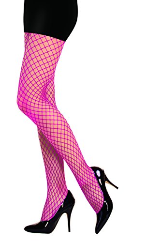 PrettyLoveHose Collant Résille Moyenne (Noir, Beige, Blanc, Marron, Bleu, Rose, Rouge) (Rose Fluo) Cover