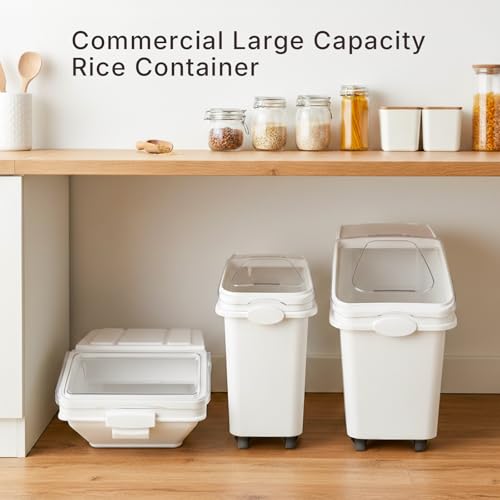 Hakka 81 Liter Commercial Rice Dispenser, large Ingredient Storage Container with Scoop and Wheels, Kitchen Food Storage Box for Dogs Food, Cereal, Beans - Image 2
