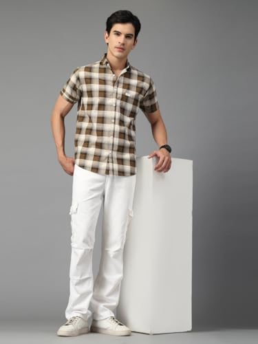 Image of Majestic Man Men's Slim Fit Premium Pure Cotton Plaid Check Half Sleeve Casual Shirt