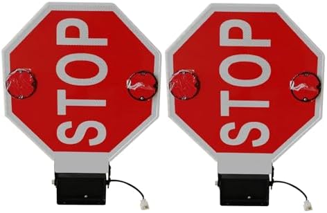 12V/24V School Bus Stop Sign - 18" LED Flashing Traffic Sign with Auto-Suction, Manual/Electric Stop Arm Signal for Safe Bus Parking & School Zones