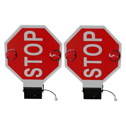 18" Manual/Electric School Bus Stop Sign - Double-Sided Aluminum Flashing Safety Board with Auto-Suction & Bright LED Light for Enhanced Traffic Safety