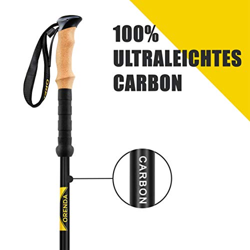 Orenda - Premium 100% Carbon Trekkingstöcke - verstellbar Wanderstöcke für Damen und Herren mit Korkgriff | Nordic Walking stöcke mit extra Gummipuffer und Tragebeutel - Image 3