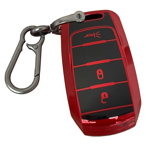 AIOEUOIA for Ram Key Fob Shell Keyless Entry Systems Fit for 2019-2024 Ram 1500 Smart Key Fob Cover Case (3 Buttons Black-Red)