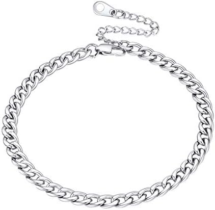 U7 Stainless Steel Ankle Bracelets for Women Men Solid Curb Chain for Ankle Minimalist Barefoot Jewelry Length 8.5" with 2 Inch Extender Anklets