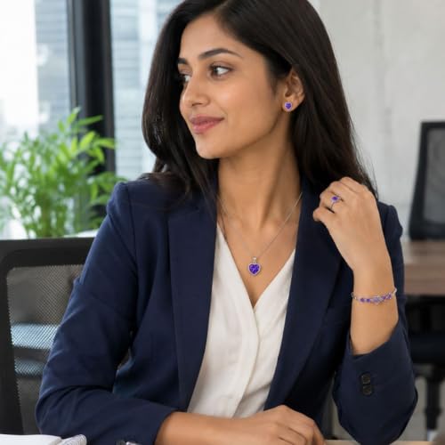 Image of Nilu's Collection Rose Gold And Silver Plated Heart Shape Jewellery Set For Women