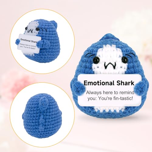 Image of Hoedia Positive Shark Emotional Support Gifts: Crochet Dolls Friend Birthday Gifts for Women Sister Coworkers College Students - Cheer Up Cute Funny Knitted Shark Blue Decorations