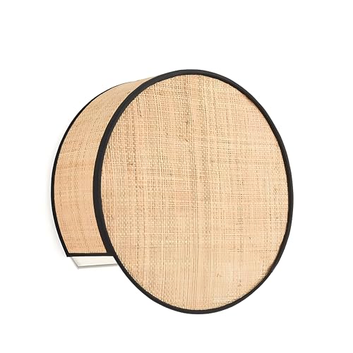 Image of Bofea-Rattan Boho Wall Llight,Plug in Wall Sconces | Wall Hanging Lamps with Hand Woven Hemp Rope Shade,Farmhouse Circular Wall Lamps Light Fixture Indoor for Living Room