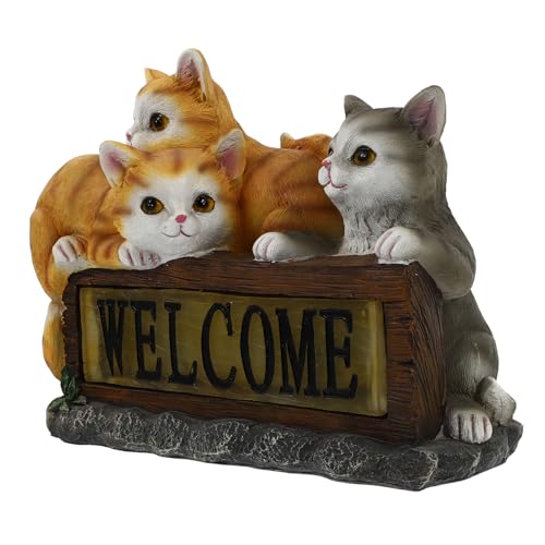 Lampe solaire extérieure chat résine pour baliser un porche sombre