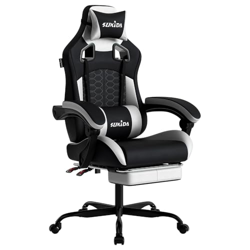 SUKIDA Silla ergonómica para Videojuegos, de Oficina, de Piel sintética, con reposacabezas, ergonómica, con Soporte Lumbar, hasta 150 kg