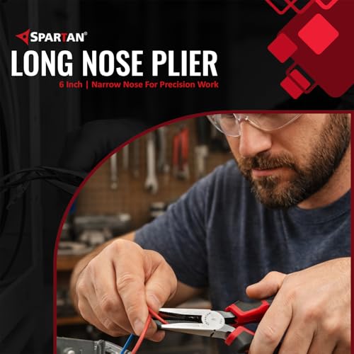 Image of Spartan 6 Inch Long Nose Plier With Chrome Vanadium Steel | Narrow Nose For Precision Work | Designed For Gripping, Bending And Holding Wires | Home DIY, Electrician And Workshop Use