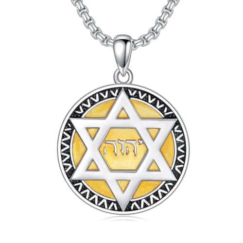 Star of David Pendant Necklace 925 Sterling Silver Jewish Jewelry Gift for Men Women Silver Gold Black (01-Star of David & Yahweh 01)