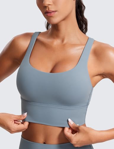 Image of CRZ YOGA Naked Feeling Longline Sports Bras | Medium Support, Removable Pads, Yoga, Sleek, Strappy Back, Scoop Neck, for Women