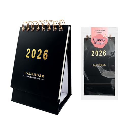 Mini Desk Calendar 2026-2027,Pocket Calendar from January 2026 to June 2027,Solid Color Portable Standing Flip for Home Office School (Black) A5MNZMTL26