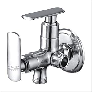 SPAZIO Mirage Brass Two Way Angle Valve Bathroom Faucets Taps and Faucet Angular Stop Cock Wash Basin for Geyser Tap, Chrome Plated