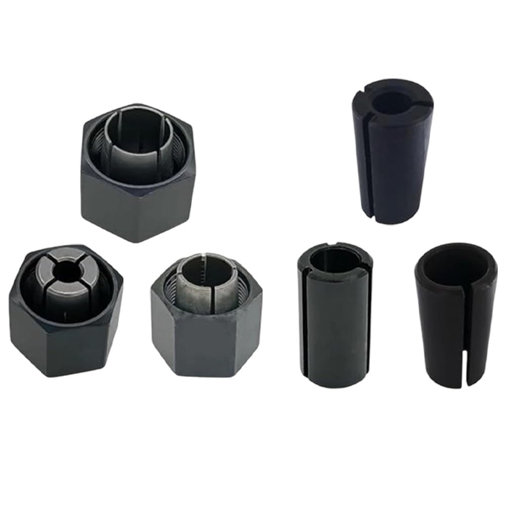 Kit de portabrocas y tuercas de 0.25 pulgadas, 0.5 pulgadas, 12 mm, compatible con enrutadores serie DW618, construcción de plástico, paquete de 3, color negro