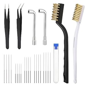 26 Stück 3D Drucker Düsen-Reinigungsset 3D Drucker Zubehör 3D Drucker Düsen-Reinigungsnadeln Kit Drahtbürste aus Messing 3D-Drucker-L-förmiger Schraubenschlüssel mit Pinzette