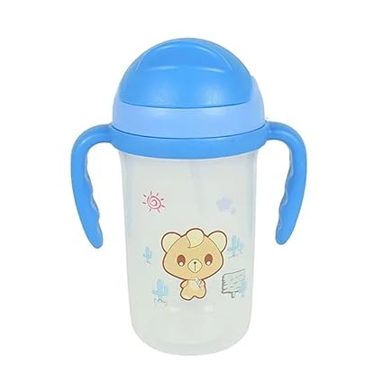 Dekoq Sippy Cup with Straw, Spill Proof Water Bottle, Baby Sipper Bottle Leakproof Durable Twin Handle BPA Free Non-Toxic with Straw, Water Bottle with Sipper for Kids Girls & Boys (Blue)