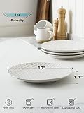 LE TAUCI Talerze obiadowe, talerze ceramiczne 25 cm, wytłaczana kamionka, okrągłe talerze sałatkowe, porcelanowy zestaw naczyń, naczynia do serwowania na Święto Dziękczynienia i Boże Narodzenie, zestaw 4 sztuk, arktyczna biel