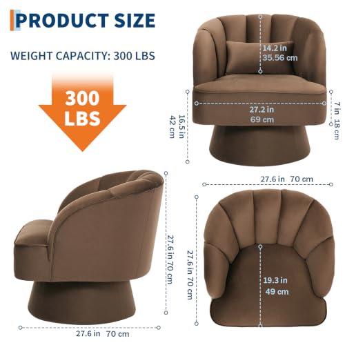 IDEALHOUSE Swivel Accent Chair with Armrests, 360° Mid Century Modern Swivel Barrel Chair, Modern Cozy Velvet Armchair for Living Room, Bedroom, Small Space, Brown - Image 2