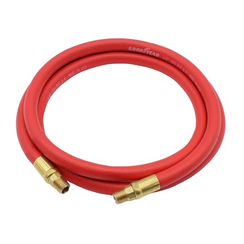 Goodyear 6 x 3/8 Hybrid Air Hoses - 300 PSI Working Pressure - 1200 PSI Working Pressure - Kink Free - 100% Brass 1/4 NPT Fittings - Made in USA