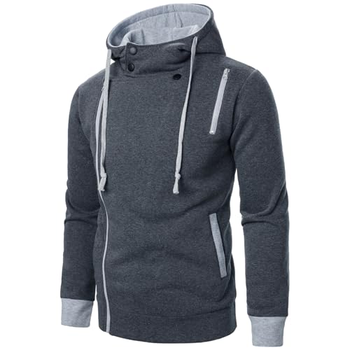 Mens Pullover Hoodie Casual Full Zip Loose Hooded Sweatshirt Solid Color Trendy Drawstring Hoodies for Men with Pockets3