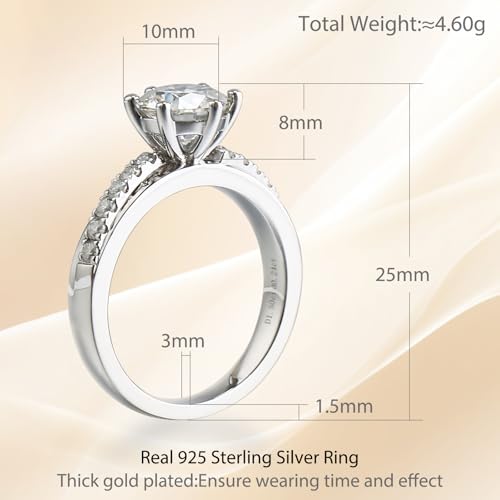 Moissanite Solitaire Engagement Ring for Women,1.5ct-2ct Round Cut D Color VVS1 Lab Created Diamond Wedding Band，S925 Sterling Silver 18K White Gold Plated Elegant Anniversary Promise Ring2