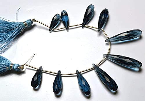 Quartz hydro bleu de Londres en briolette goutte facettée pour fil de perles 16.5cm