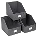 SONGMICS 3 Pack Open Storage Bins Foldable Trapezoid Storage Cubes Non-Woven Cloth Organizers with Label Holders for T-Shirts Sweaters etc, Grey UROB03GE