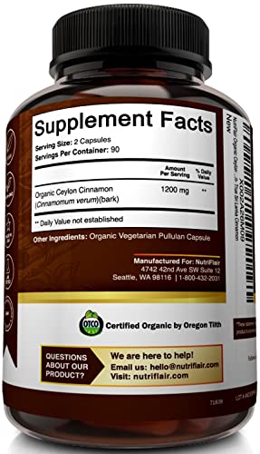 Nutriflair Organic Ceylon Cinnamon Supplement 1200Mg (180 Count (Pack Of 1)) #TOP6