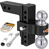 LOCAME Adjustable Trailer Hitch, Fits 2-Inch Receiver, 6-Inch Drop/Rise Aluminum Drop Hitch,12,500 LBS GTW-Tow Hitch for Heavy Duty Truck with Double Stainless Steel Locks, Black, LC0024