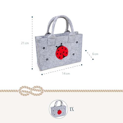 Filztasche mit Marienkäfer: Kleine Filz-Geschenktasche mit Henkel zum Befüllen, Henkeltasche Geschenk, Glücksbringer & Ostergeschenke, Geschenktüte Erwachsene & Kinder, Tragetasche, 21 x 14 x 6 cm
